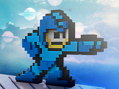 Mega Man 3d blue cloud megaman pixel