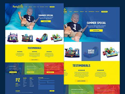 Partyzone Inflatables Website colorful fun homepage kids web web design website