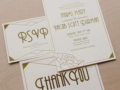 Wedding Invitation Set art deco design foil gold invitation letterpress print romantic vintage wedding