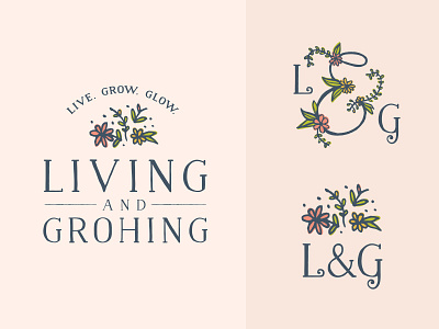 Living & Grohing | Branding branding delicate feminine floral flowers hand drawn logo organic rustic skincare whimsical