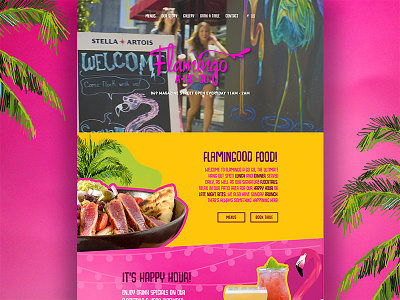 Flamingo Website Design bold bright collage colorful flamingo fun homepage layout tropical web design website