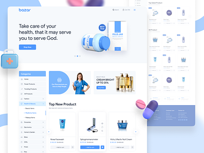 Bazar Health Ecommerce Template bazar ecommerce best ecommerce branding design eco ecommerce figma graphic design react template ui