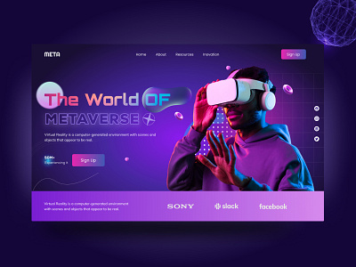 Metaverse Landing Page 3d artificial colorful design crypto dark hero section home page imagination meta metaverse metaverse landing page minimalist trending ui ux virtual virtual reality vr website design world