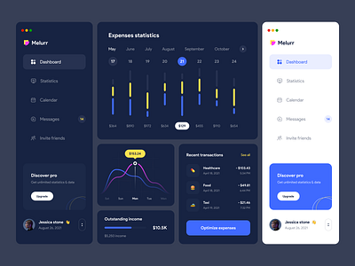 Finance Dashboard Components app app design buttons components dark theme dashboard design system elements interface layouts melurr minimal mobile navbar sidebar sidebar navigation ui ui design ux ux design