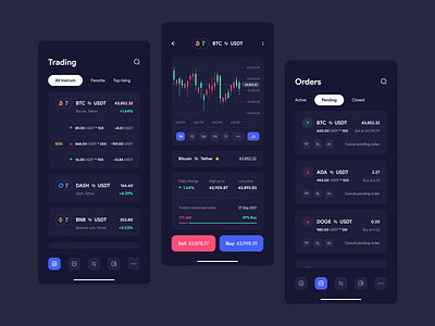 Trading cryptocurrency mobile app design