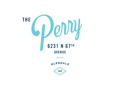 The Perry Apartments address apartments aqua blue branding logo script word mark