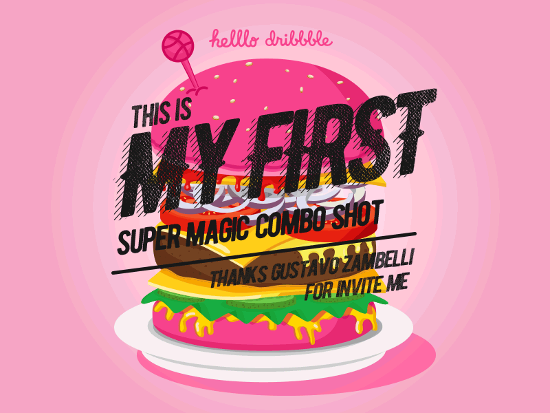 Hey Dribbble! My first shot debut dribbble fastfood first gif hamburguer helllo illustration thanks