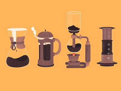 Coffee brewing ☕👌 aeropress barista brewing cafe chemex clear line coffee coffee cup coffee shop coffeeshop design editorial illustration food foodie french press illustration ligne claire syphon