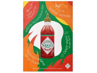 Tabasco Sriracha Illustration canarias clear line design editorial illustration food foodie garlic hotel illustration ligne claire pepper spicy sriracha tabasco