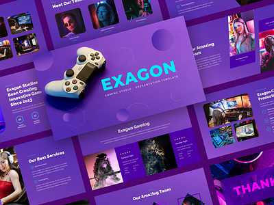 Exagon - Gaming Studio PowerPoint Presentation Template powerpoint video game work