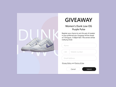 Daily UI - Giveaway sign up daily ui daily ui 001 daily ui 01 daily ui challenge dailyui dailyui001 dailyui01 dailyuichallenge design giveaway sign up signup sneakers ui ui design uidesign
