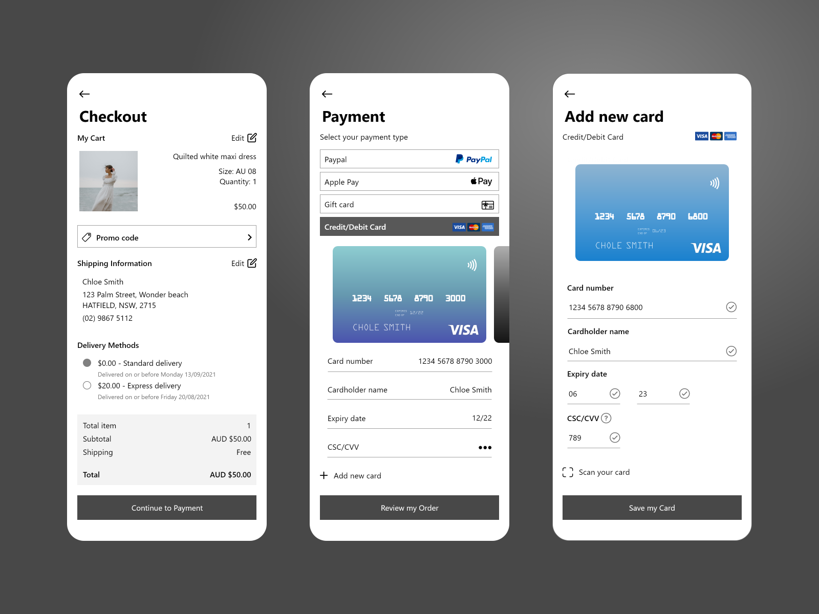 Daily UI - Credit card checkout page by Stephanie Sin on Dribbble