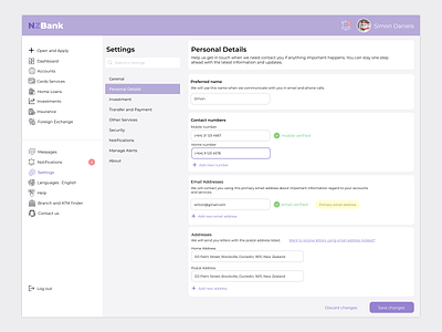 DailyUI - Settings bank bank settings daily ui dailyui dailyui 007 dailyui 07 dailyui007 dailyui07 dailyuichallenge design personal details settings ui ui design uidesign