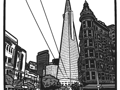 Transamerica Pyramid comic illustration san francisco