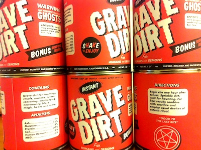 Horror Mart is almost open for business black evil grave dirt horror mart label pentagram red