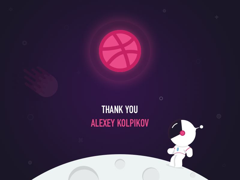 Hello Dribbble! astronaut comet stars invite thanks moon spaceman dribbble shot first debut