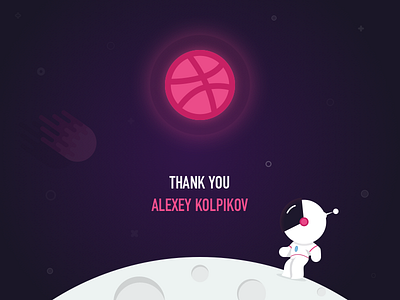 Hello Dribbble! astronaut comet debut dribbble first invite moon shot spaceman stars thanks