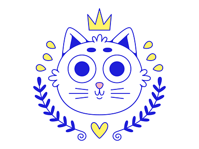 Cute kitty art cat character crown cute design emblem flat heart illustration kitty laurel lineart logo logotype poster print simle vector