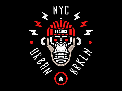Monkey print brooklyn chimp design emblem grunge hat logo monkey new york city nyc poster print red retro style t shirt design typography urban vector vintage