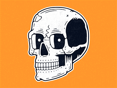 Vintage skull. art character design dude emblem engraved grunge halftone hand drawn illustration orange poster print retro skeleton skull t shirt design textured vector vintage