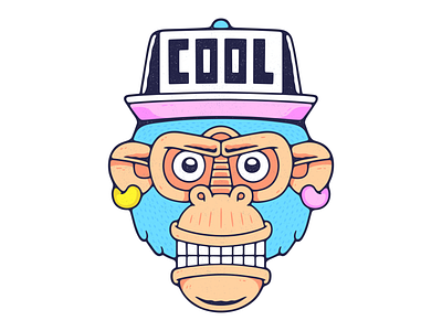 Cool monkey. branding chimp colorful cool design emblem grunge hat illustration logo monkey poster print textured vector vintage
