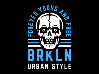 Brooklyn skull. art blue brooklyn design emblem forever free illustration poster print retro skeleton skull style t shirt design typography urban vector vintage young