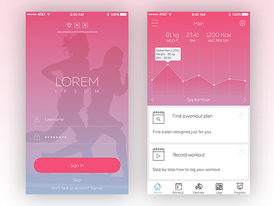 Fitness App design application appstore design icon ios iphone mobile pink scetch ui web
