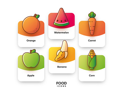 Food icons Vol. 1 feeding food fruits gradient icon illustraiton outline veggies