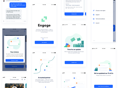 Customer app case study chat gradients grid illustration ios layout menu message mobile modal onboarding ui