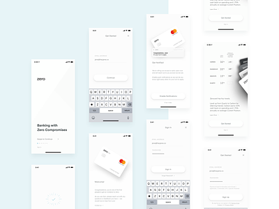 Zero — Welcome app cards clean get started ios layout login minimal mobile notifications password product sign in sign up simple ui ux welcome