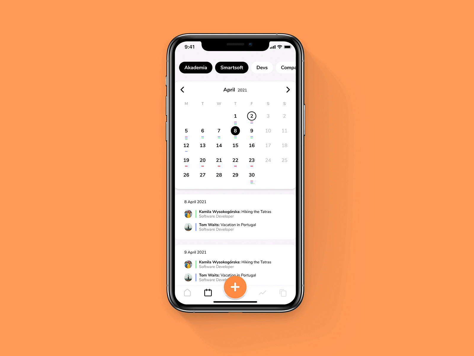 Holidaily 🌴 | Calendar swipe | UX/UI Design