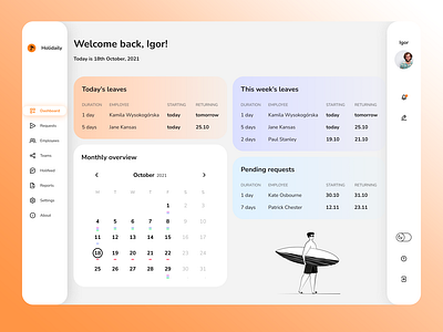 Holidaily desktop app 🌴| Dashboard | UX/UI Design