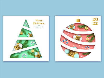 Christmas elegant greeting cards with gift box pine and candies. card celebration christmas cut out cute elegant modern paper style pine xmas