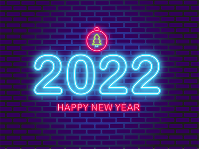 Neon Happy new 2022 year banner with bright colors 2022 bright design illustration lights neon