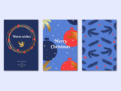 Merry Christmas and Happy New Year Set of greeting cards, poster celebration christmas flat style graphic design