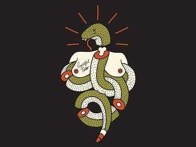 Serpent Love 3 color bones boobs doodle illustration louisville robby davis serpent snake tattoo wip