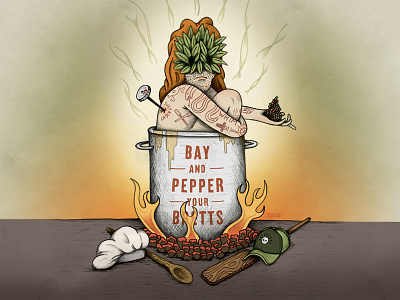 Bay & Pepper Your Bretts against the grain bay leaves beer label branding brewery character cooking fire illustration louisville pepper robby davis