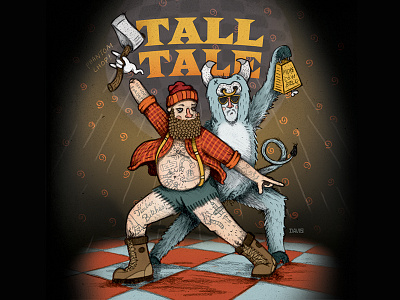 Tall Tale beer label art against the grain babe the blue ox beer label brewery craft beer disco illustration louisville paul bunyan robby davis stillwater timber bitches