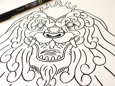 Lion head brush pen chinese crown drawing illustration line lion lion head louisville robby davis tombow wip