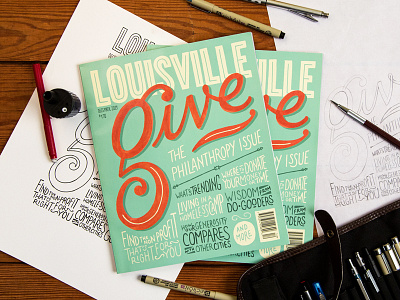 Louisville Magazine Cover benny gold cover design editorial give hand drawn lettering louisville magazine philanthropy robby davis script typography