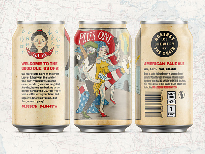 Plus One Beer Can 12oz can against the grain america beer can brewery ellis island europe illustration new york robby davis tourists usa