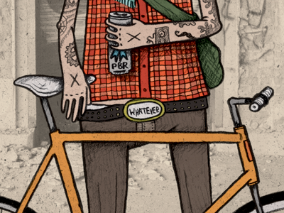 The Hipster beer bike character drawing graffiti grunge hipster illustration robby davis tattoos texture