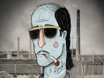 Brewery Character Illustration (SMOKE) against the grain beer branding brewery character drawing grunge illustration louisville pollution robby davis smoke tattoos texture