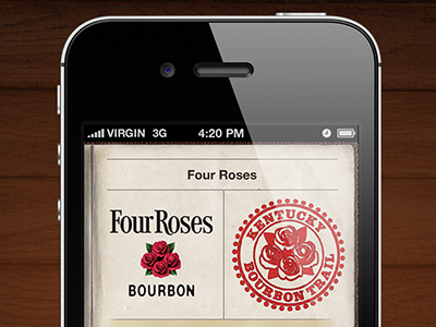 Bourbon Trail Passport Check in app bourbon check in four roses ios iphone mobile mocura notes passport robby davis seal stamp texture trail ui ux