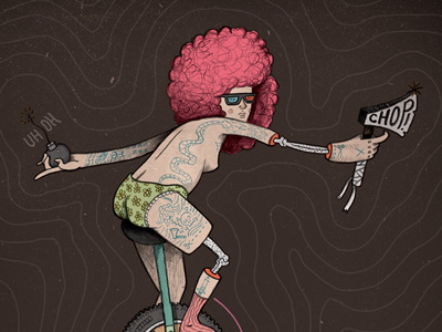 Bikes, Bones & Boobs ax bomb bones boob hand drawn huffy illustration panties pink robby davis tattoo texture unicycle