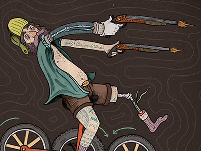 Aim steady bike bones character dark drawing guns illustration lines mechanical robby davis tattoos texture unicycle