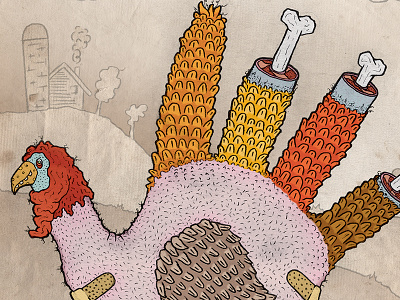 Happy Thanksgiving Dribbble! bandaid bones drawing farm feathers hand hand turkey happy thanksgiving holidays illustration november robby davis thanksgiving turkey