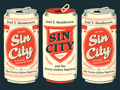 Beer cans 2 color 40 oz beer can illustration joel t henderson navy red robby davis sin city tall boy vintage