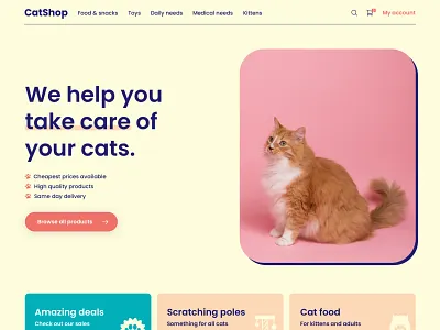 CatShop - Pet store homepage mockup cats homepage ui