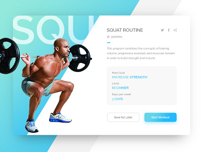 Dribbble 008 - Fitness Card clean fitness interface motion sport squat time widget workout
